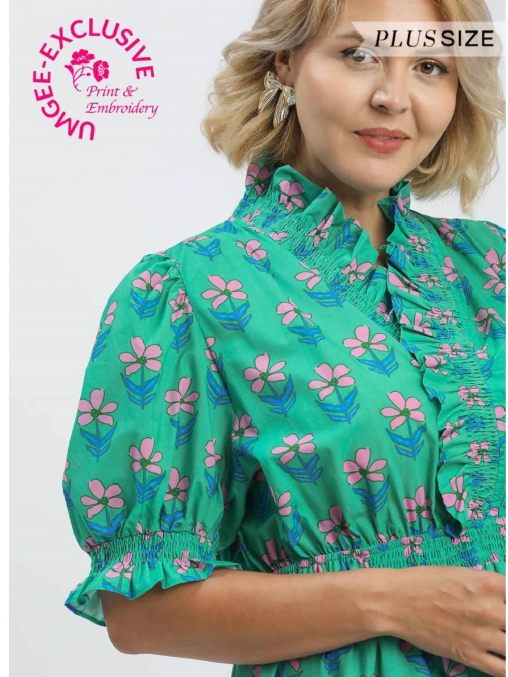 Umgee Plus Size Green Mix Floral Dress | NWT - Picture 3 of 5